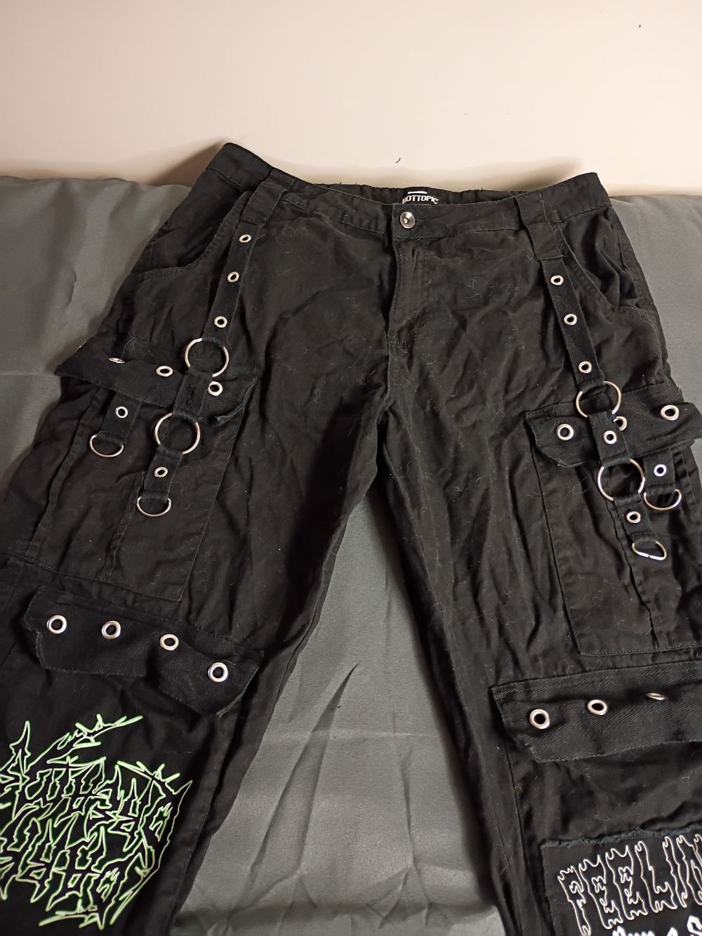 Y2k Hot Topic Black Cargo Gothic Streetwear Pants with Rings